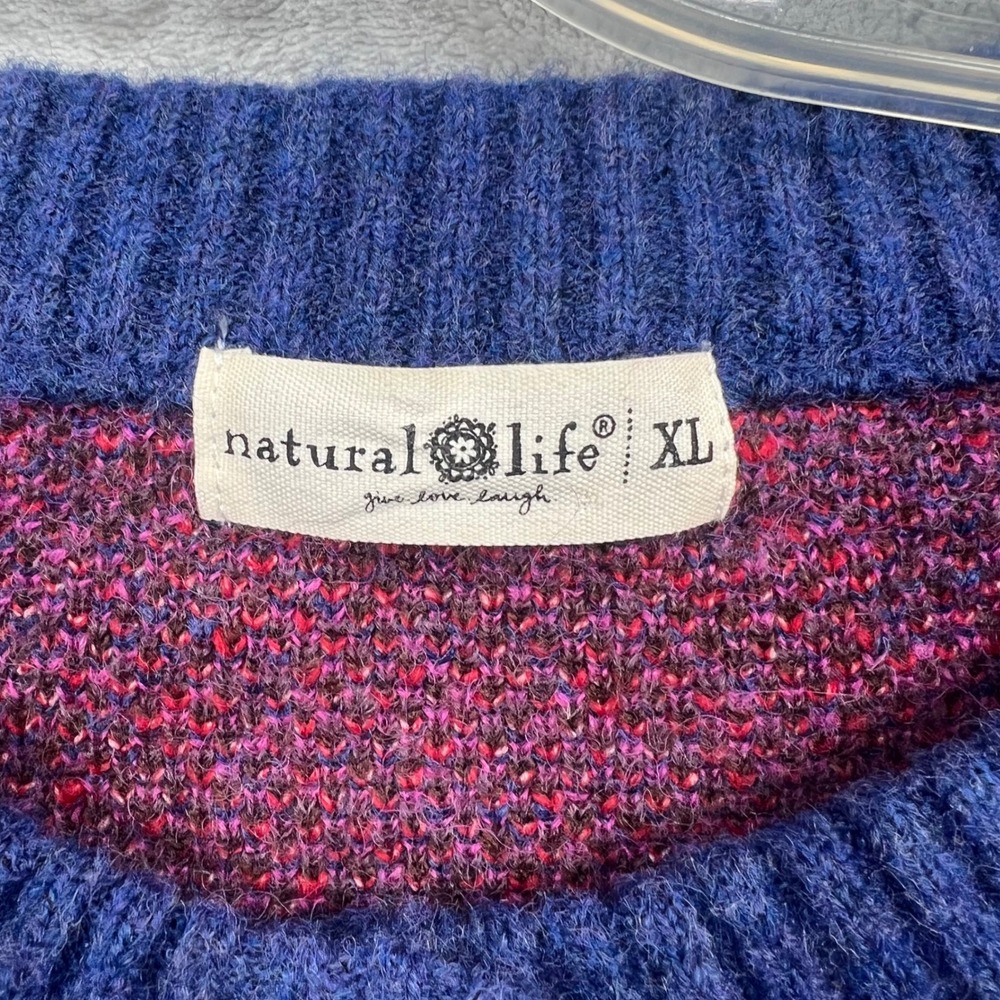 Natural Life Cardigan Women XL Blue Floral Rose Knit Button Front Sweater - Picture 2 of 8